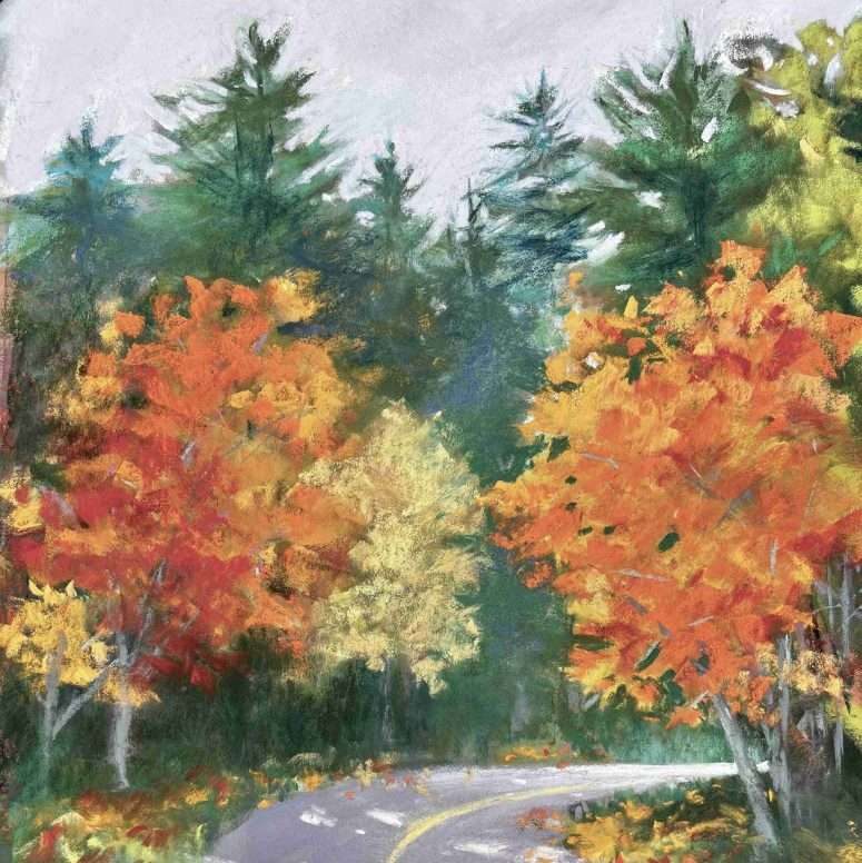 Painted road and autumn trees